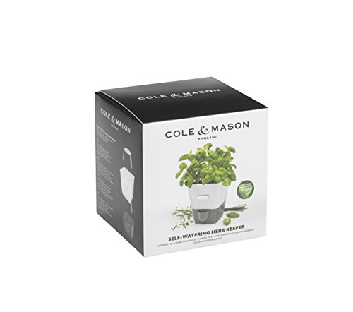 Cole & Mason Fresh Herb Range Self-Watering Potted Herb Keeper - Enamel Coated Steel/White and Grey, Single