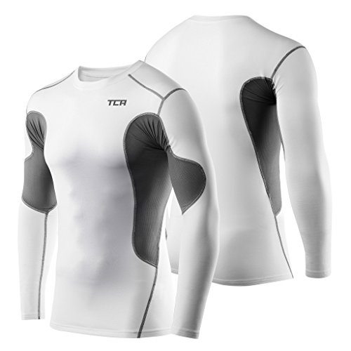 TCA Mens & Boys SuperThermal Compression Base Layer Top Long Sleeve Thermal Under Shirt - White/Grey, X-Large Mens