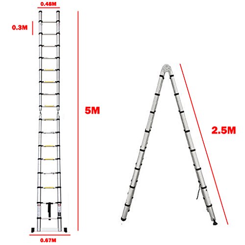 dicn 5M 16.5ft A Frame Telescopic Folding Ladder Aluminium Extendable Extension Foldable Portable Steps Ladders Indoor Outdoor 330lbs Load Capacity
