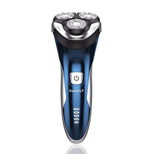 SweetLF 3D Rechargeable IPX7 Waterproof Electric Shaver Wet and Dry Men's Rotary Shavers Electric Shaving Razors with Pop-up Trimmer - Blue