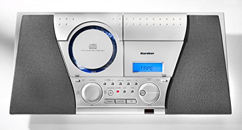 Karcher MC 6550N Kompaktanlage (mit CD Player und Kassettendeck, vertikale Stereoanlage, UKW Radio, Wecker) silber