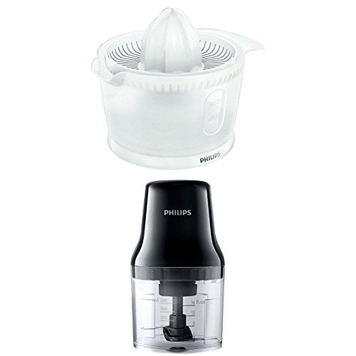 Philips HR2738/01 Daily Collection Citrus Press, 500 ml, 25 Watt - White with Philips HR1393/91 Daily Collection Chopper, 0.7 Litre, 450 Watt - Black