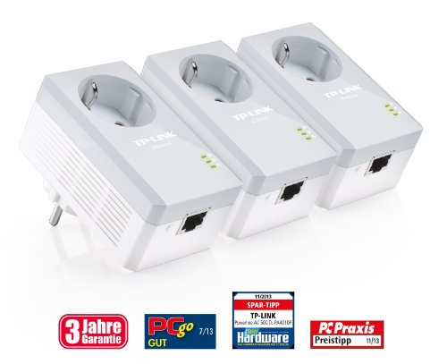 TP-Link TL-PA4010PT KIT AV500 Powerline Netzwerkadapter (500Mbit/s, 1 Port, Steckdose, energiesparend, Plug & Play, kompatibel mit Adaptern anderer Marken, 3er Set) weiß