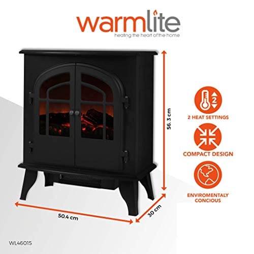 Warmlite 2-Door Log Effect Stove Fire, 2000 W, Black