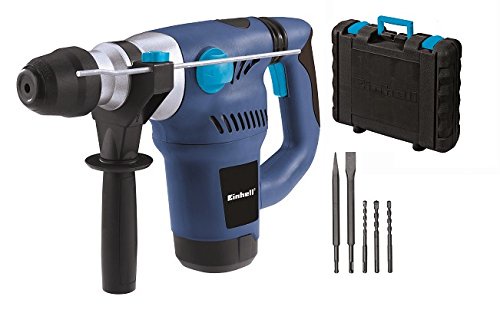 Einhell BT-RH 1500 E - Pack con martillo electroneumático, brocas, cincel y maletín, cabezal SDS plus, fuerza de percusión 4 J, 1500 W, 230 V, color azul y negro