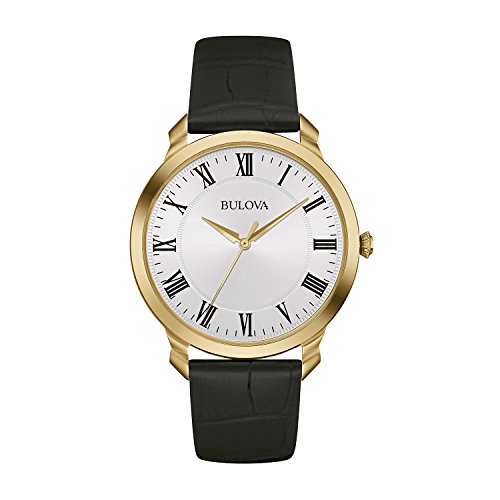 Bulova Men's Designer Watch Leather Strap - White Dial Gold Classic Dress Wrist Watch 97A123