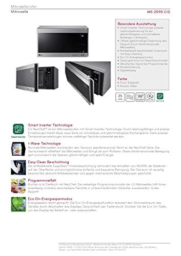 LG Electronics NeoChef MS 2595 CIS Mikrowelle / 47.6 cm / Eco On Energiesparmodus / silber