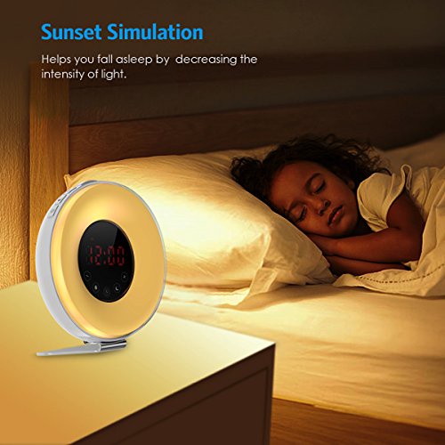 AMIR Wake-Up Light Alarm Clock, Night Light, Sunrise Sunset Simulation, 6 Natural Sounds, FM Radio, Snooze Function, Multi Light Modes, Touch Screen with USB Charger, for Bedroom, Playroom, Nursery