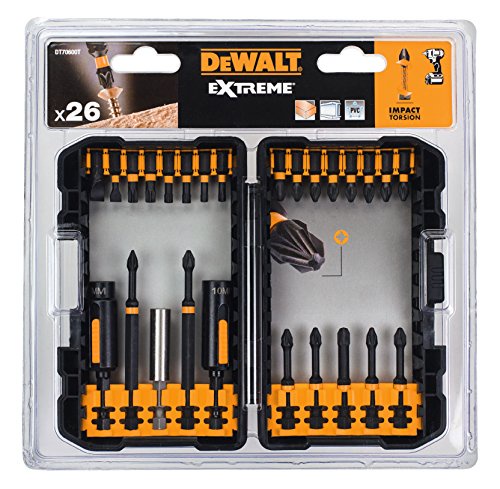 Dewalt dt70600t-qz - Set of 26 Pieces of Impact in Case Type Tough Case for Screws with Easy Easy Cleaning. Cleaning Socket Spanner Socket Key 8, 10 mm, 85 mm: PH2 Impact Bit Torsion x1, PH1 50 mm x1,: PH2 x2, PZ2 X2, PZ3 25 mm x1, PL10: PL8 x1, X1, X2 T20 x2, T25, T30 x2, PZ2 X7, PZ3 x1, Guide Telescopic Magnetic.