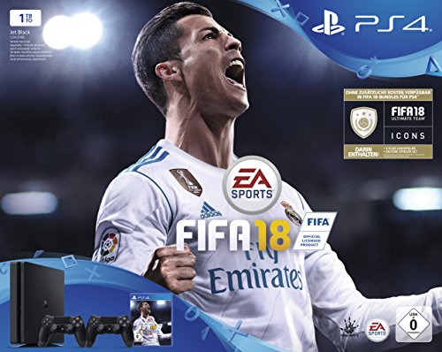 PlayStation 4 - Konsole (1TB, schwarz, slim) inkl. FIFA 18 + 2 DualShock Controller + 14 Tage PlayStation Plus