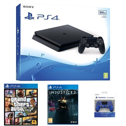 Sony PlayStation 4 (500GB) + GTA V + Injustice 2 + 2nd DualShock 4 Controller