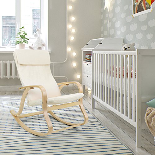 Songmics Birch Wood Relaxing Rocking Chair with 100% cotton Seat Max Load: 120 kg Beige LYY30M