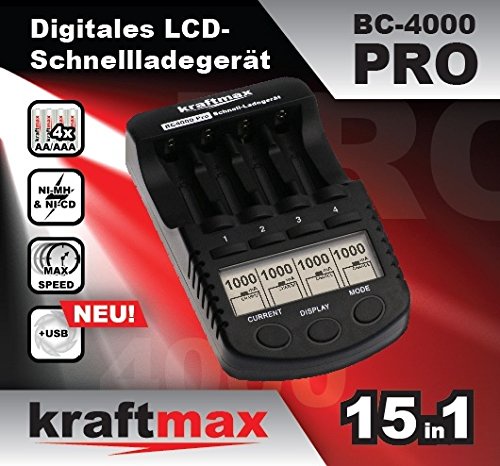 Kraftmax BC-4000 Pro Ladegerät und 8x Pansonic Eneloop PRO XX AA / Mignon Akkus - Neueste Generation - 2550 mAh Hochleistungs Akku Batterien in Kraftmax Akkuboxen V5