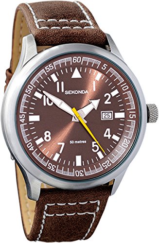 Sekonda Gents Brown Dial Date Strap WR Watch 3882