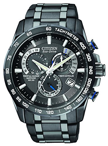 Citizen Men's Eco-Drive Chronograph Watch with a Dial and Stainless Steel Bracelet AT4007-54E - Black