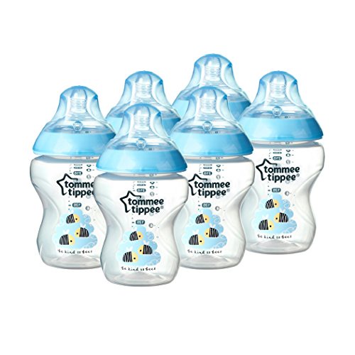 Tommee Tippee Closer to Nature 260 ml/9fl oz Decorated Feeding Bottles (Blue/6-pack)