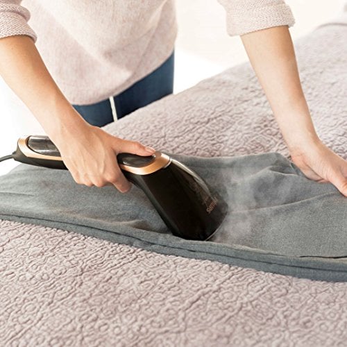 Philips Steam&Go; Plus Handheld Garment Steamer with SmartFlow Heated Plate, Vertical & Horizontal Steaming, 1300W – Black/Copper – GC362/86