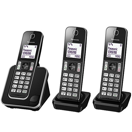 Panasonic KX-TGD313EB Cordless Home Phone with Nuisance Call Blocker and LCD Display - Black/Silver, Pack of 3