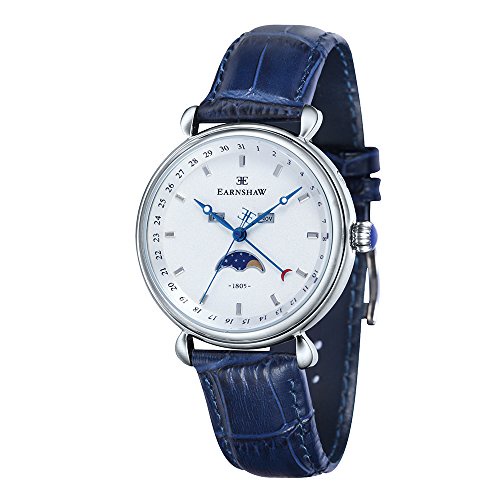 Coffret montre à quartz pour homme Thomas Earnshaw avec cadran analogique blanc, bracelet en cuir bleu et portefeuille - TE-SET2