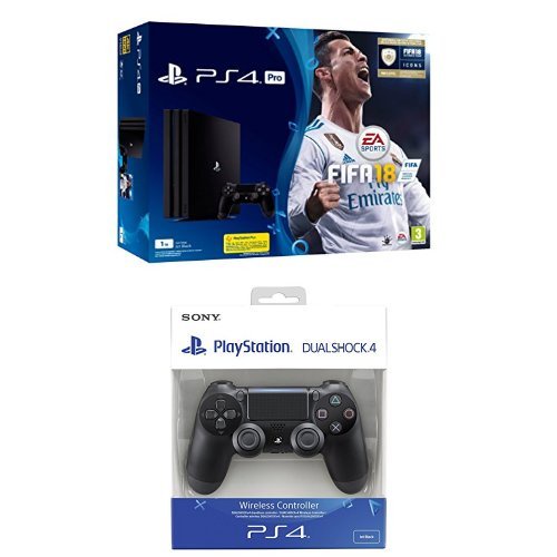 PlayStation 4 Pro (PS4) - Consola de 1 TB + FIFA 18 + Sony - Dualshock 4 V2 Mando Inalámbrico, Color Negro V2 (PS4)