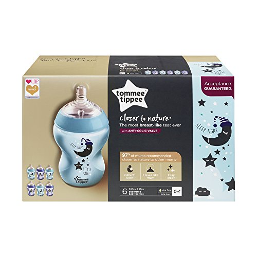 Tommee Tippee Closer to nature Decorated Bottles, 260 ml, Blue/Purple, Pack of 6