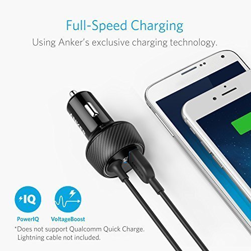 Caricabatterie da Auto Anker PowerDrive 2 Elite Caricatore Ultra Compatto 2 Porte USB e cavo Micro USB incorporato con Tecnologia PowerIQ per la Serie Galaxy S, Note, LG, Nexus, HTC, iPhone, iPad Air / mini e Altri ancora.