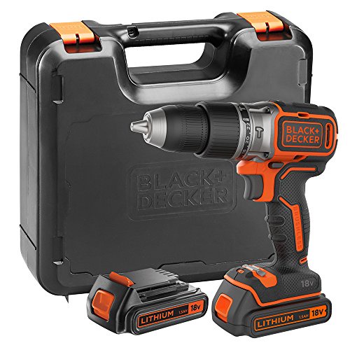 BLACK+DECKER BL188KB-GB 18 V Brushless Hammer Drill with 2 x 1.5 A Batteries and Kit Box - Black