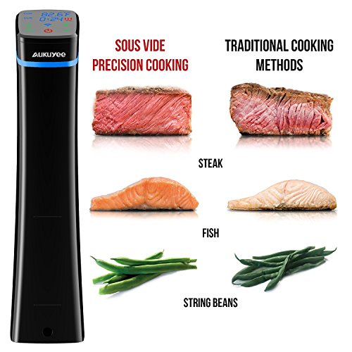 Sous Vide, AUKUYEE Sous-Vide Garer Wi-Fi Sou Vide Stick Präzisionskochtopf Immersion Zirkulator mit Genauem Temperatur Digital Timer 1100W (Schwarz)