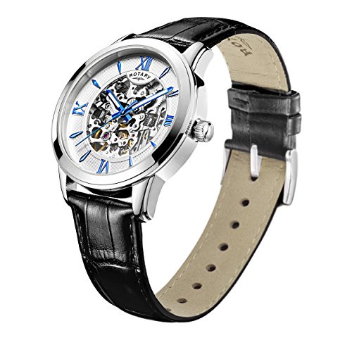 Rotary Men's Automatic Watch with Silver Dial Analogue Display and Black Leather Strap GS00651/21