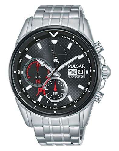 Seiko UK Limited - EU Men's Analogue Japanese Quartz Pulsar Solar M Sport Chronograph Watch with Stainless Steel Bracelet with Stainless Steel Strap PZ6027X1