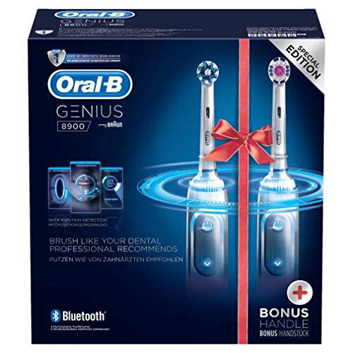 Oral-B Genius 8900 - Pack con 2 cepillos de dientes eléctricos, 3 cabezales de recambio y un estuche de viaje Premium