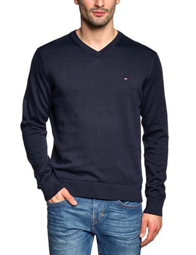 Tommy Hilfiger Men's Pacific V-Neck Long Sleeve Jumper, Midnight Blue, Small