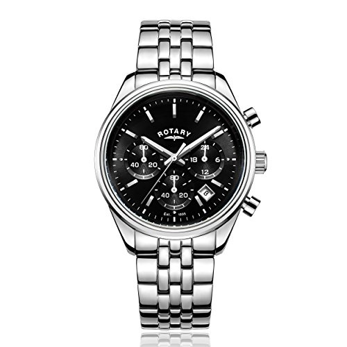Rotary GB00350/04 - Orologio da Polso, Uomo, al Quarzo, Display Cronografo, Cinturino in Acciaio Inossidabile colore argento, Quadrante Nero