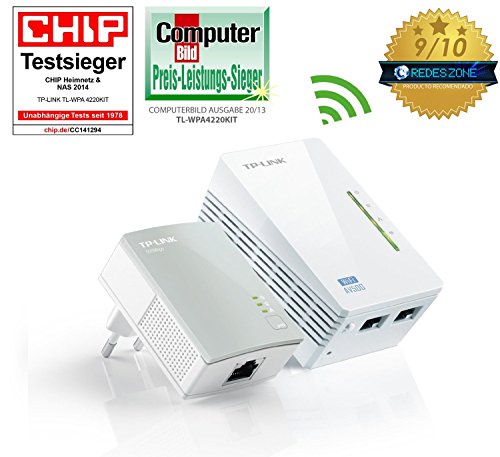 TP-Link TL-WPA4220-KIT AV600 WLAN Powerline Adapter Set (WLAN Verstärker (300 Mbit/s auf 2,4GHz, 600Mbit/s über Powerline, 2x 10/100 MBit-LAN-Port, Wi-Fi Clone, Wi-Fi Move, MU-MIMO) weiß