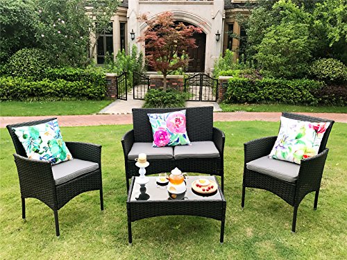 YAKOE Eton Range Outdoor Rattan Garden Furniture Sofa Set, Black, 106x59x48 cm