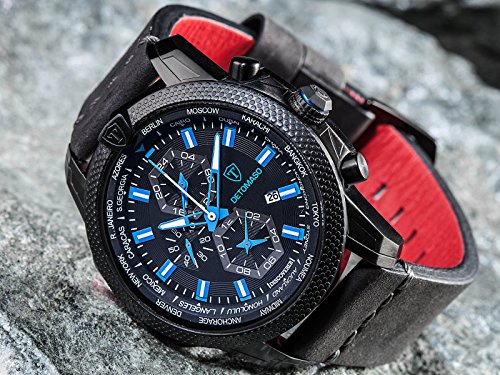 DETOMASO Herren-Armbanduhr Man Discoverer Xxl Worldtime Analog Quarz DT-YG102-B