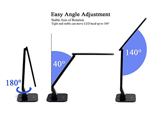 TaoTronics Elune TT-DL01 Dimmable LED Desk Lamp 5-Level Dimmer, Touch-Sensitive Control Panel, 1-Hour Auto Timer, 5V/1A USB Charging Port - Piano Black