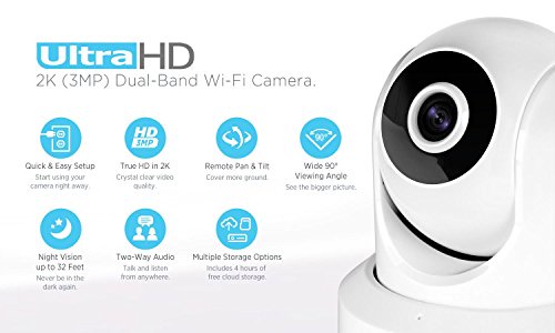Amcrest UltraHD 2K (3MP/2304TVL) WiFi Video Security IP Camera with Pan/Tilt, Dual Band 5ghz/2.4ghz, Two-Way Audio, 3-Megapixel @ 20FPS, Wide 90° Viewing Angle and Night Vision IP3M-941W (White)