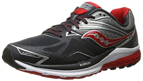 Saucony Men's Ride 9 Running Shoe, Grey/Charcoal/Red, 11.5 M US