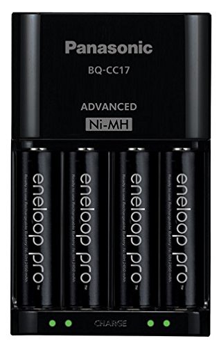 Panasonic K-KJ17KHCA4A Eneloop Pro Individual Cell Battery Charger with 4 AA Ni-MH Rechargeable Batteries, 4 pack
