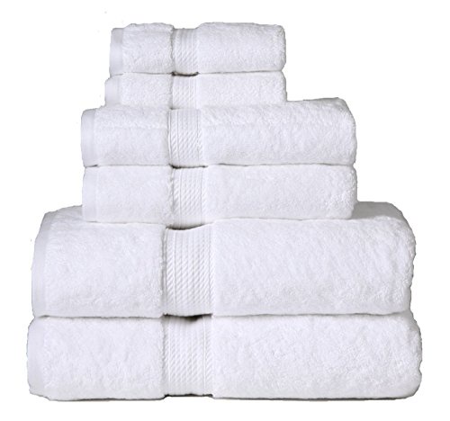 Superior 900 GSM Luxury Bathroom 6-Piece Towel Set, Made of 100% Premium Long-Staple Combed Cotton, 2 Hotel & Spa Quality Washcloths, 2 Hand Towels, and 2 Bath Towels - White