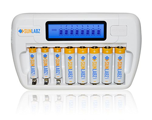 SunLabz Smart Rechargeable Battery Charger - AA AAA NiMH NiCD Batteries - 8 Bay/Slot