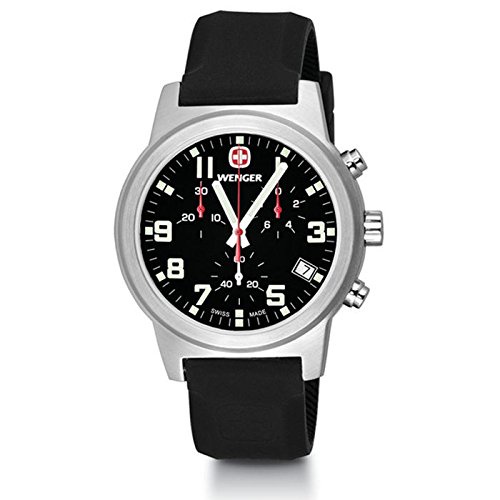 Wenger Field Chrono Large Swiss Quartz Men's Watch, Silicone Strap, Black