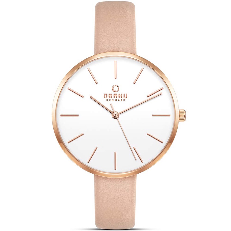 Amazon.com: Obaku Denmark - Womens Designer Watch - Classic Yet Modern Design Elegant Rose Gold Stainless Steel Case - Leather Band - Model: Mynte, Color: Nude [Blush Pink]: Watches