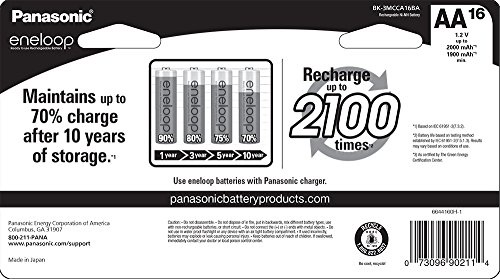 Panasonic BK-3MCCA16BA eneloop AA 2100 Cycle Ni-MH Pre-Charged Rechargeable Batteries, 16 Pack