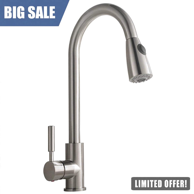Comllen Commercial Single Handle High Arc Brushed Nickel Pull out Kitchen Faucet, Single Level Stainless Steel Kitchen Sink Faucets with Pull Down Sprayer Without Deck Plate - - Amazon.com