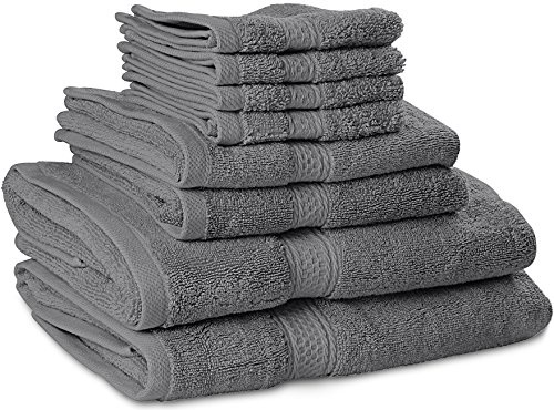 Premium 8 Piece Towel Set (Grey); 2 Bath Towels, 2 Hand Towels and 4 Washcloths - Cotton - Machine Washable, Hotel Quality, Super Soft and Highly Absorbent by Utopia Towels