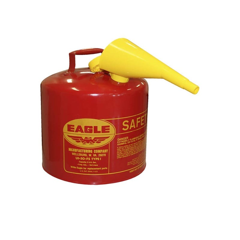 Eagle UI-50-FS Red Galvanized Steel Type I Gasoline Safety Can with Funnel, 5 gallon Capacity, 13.5