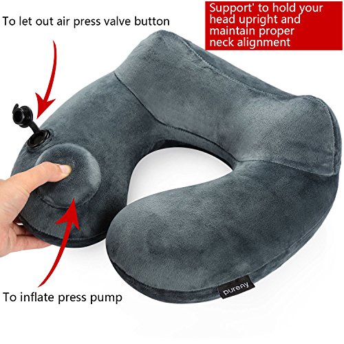 Purefly Inflatable Soft Velvet Neck Support Travel Pillow