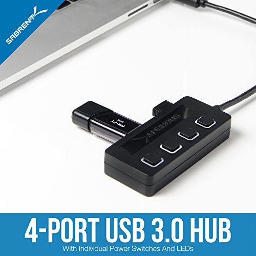 Sabrent 4-Port USB 3.0 Hub with Individual Power Switches and LEDs (HB-UM43)